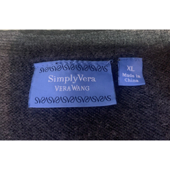 Simply Vera -Vera Wang Womens Sweater Extra-Large Grey Wool Faux Fur Cardigan - Picture 11 of 16